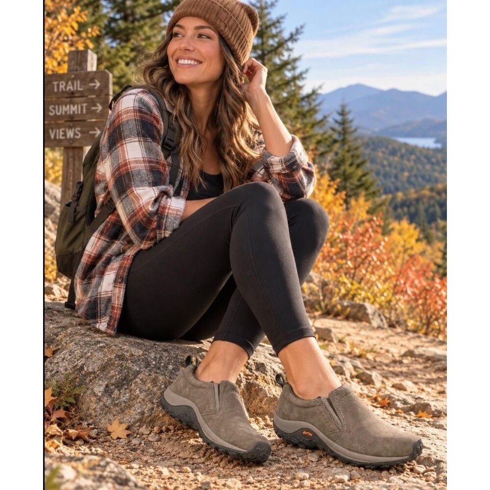 Merrell Era Moc Shoes Women’s 8.5 Gray Taupe Suede Slip On Vibram Sole Casual